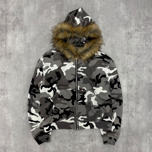 Men's Clothing Leopard Print Sweatshirt Reversible Zip-Up Hooded Sweatshirt With Leopard Print & Camo - Retro Streetwear Pullover For Men & Women_viptrois.com