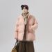 Unisex Water-Resistant Stand Collar Puffer Jacket, Oversized Winter Coat With Thick Polyester Fill, Couple Matching Streetwear For Cold Weather_viptrois.com
