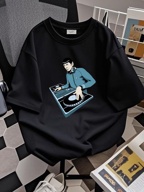 DJ Spock T-Shirt Mens Funny Deejay Decks Vinyl Dance Music House Homme Breathable Stylish Streetwear Casual Versatile Graphic Comfortable Fashion_viptrois.com