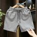 Men's Plaid Casual Shorts Thin Straight Leg Pants Summer Relaxed Beach Style Five Point Wide Leg_viptrois.com