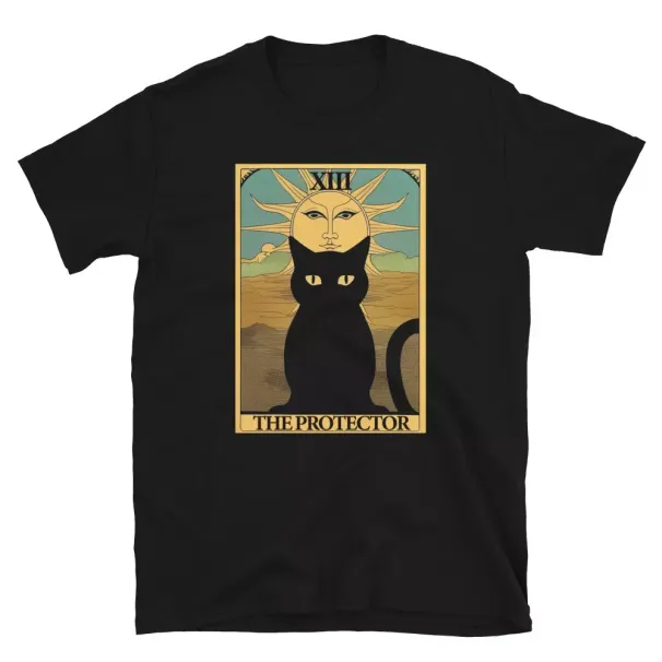 MENS WOMENS Black Cat Tarot Card The Protector T-Shirt Mens Womens Tees Top_viptrois.com