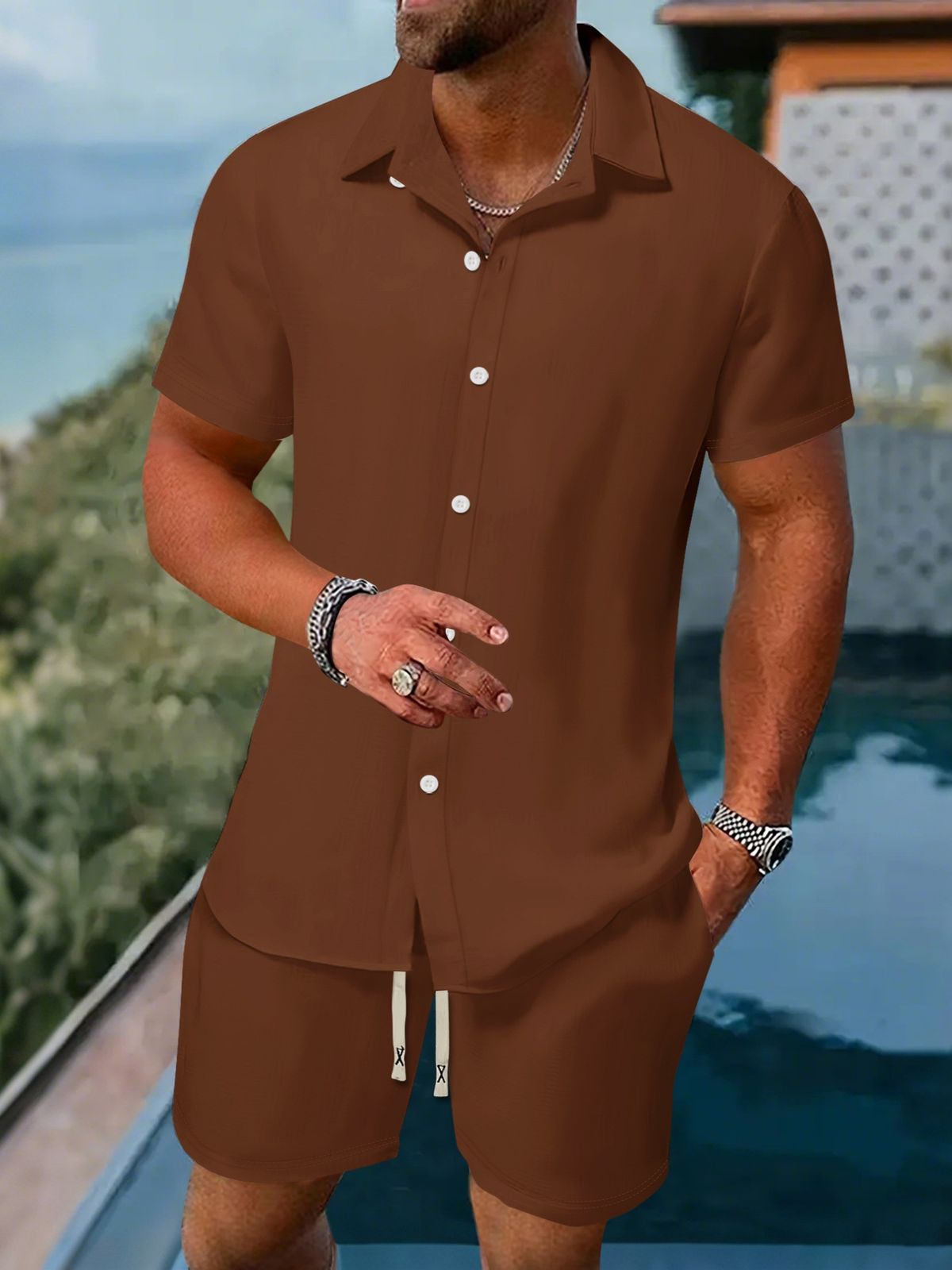 Men's Lightweight Summer Blazer & Shorts Set - Casual Business T-Shirt Outfit For Office & Travel (Black/Grey/Khaki/Army Green/Navy/Brown, S-XXL)_viptrois.com