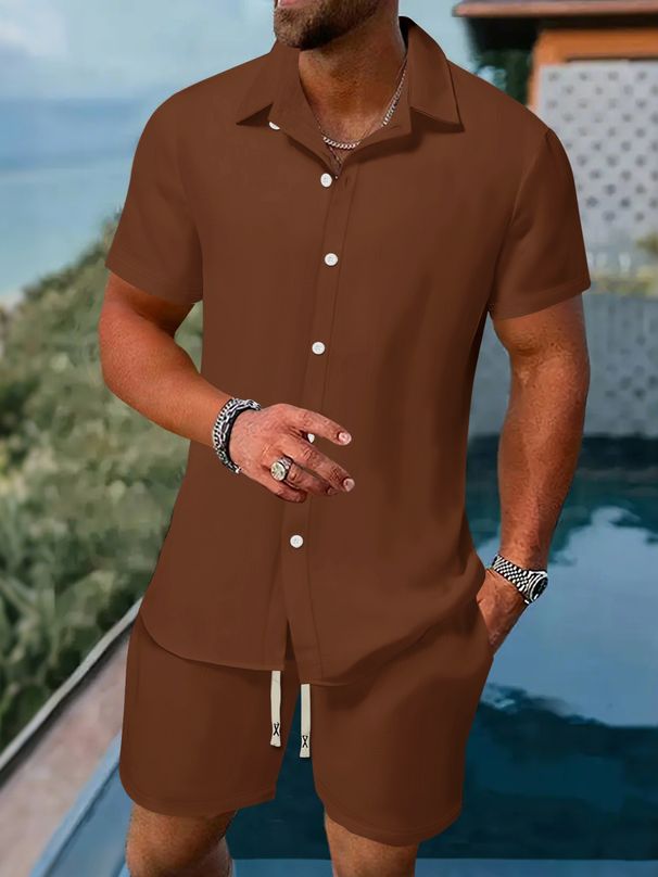 Men's Lightweight Summer Blazer & Shorts Set - Casual Business T-Shirt Outfit For Office & Travel (Black/Grey/Khaki/Army Green/Navy/Brown, S-XXL)_viptrois.com