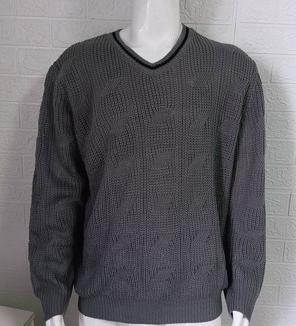Pure Foreign Trade V-Neck Men Fashion Slim Fit Long Sleeve Knitted Top Cross-Border European Station 2024 Autumn Winter New_viptrois.com