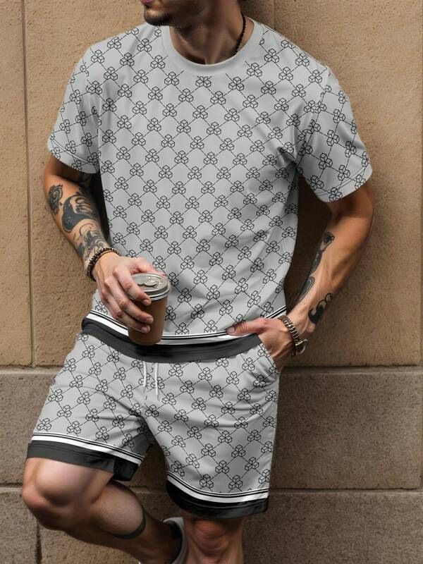 Summer New Men's Casual Fashion Sporty Trend Crew Neck T-Shirt Short Sleeve Shorts Set_viptrois.com