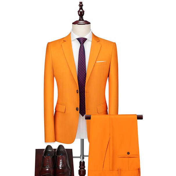 Men's Groom and Groomsmen Business Slim Suit Jacket Solid Color Two-Button Suit Two-piece Set_viptrois.com