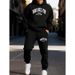 Men's Clothing Sportswear Tracksuit Casual Hoodie & Jogger Pants Set - Stylish Letter Print, Fleece-Lined Comfort, Loose Fit For Gym & Daily Wear_viptrois.com