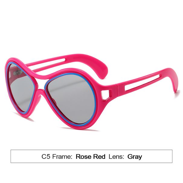 Men's Sunglasses Uv400 Fashion Double Beam Round Large Frame Personality PC Hollow Sunscreen Sunglasses_viptrois.com