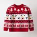 Soft Knit Christmas Cartoon Sweater For Kids - Cozy Round Neck Pullover With Fun Animal & Letter Patterns (2Y-6Y, Red/Navy)_viptrois.com