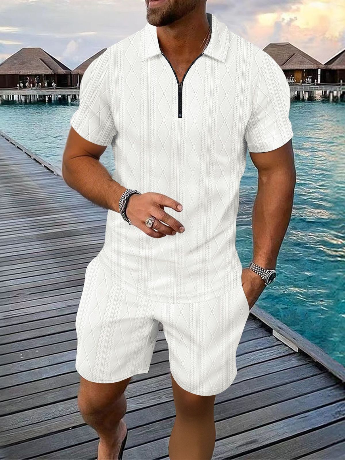 Men's Quick-Dry Polo Shirt And Shorts Athletic Set Moisture-Wicking Breathable Golf Tennis Workout Casual Summer Sportswear_viptrois.com