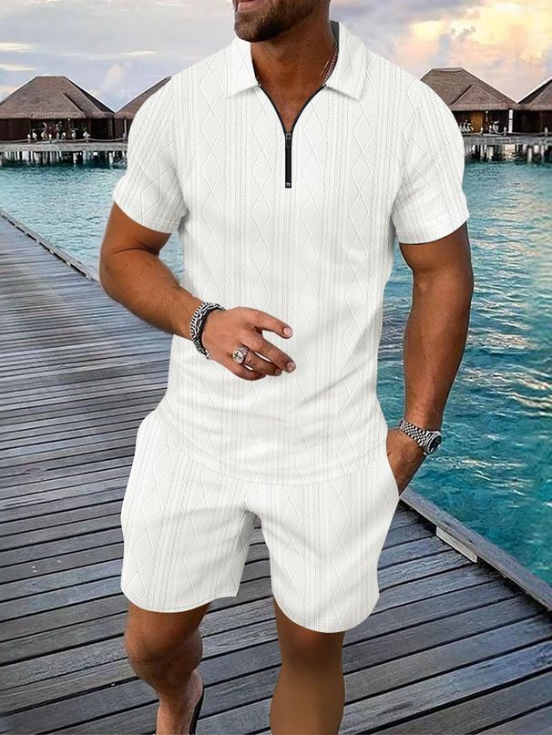 Men's Quick-Dry Polo Shirt And Shorts Athletic Set Moisture-Wicking Breathable Golf Tennis Workout Casual Summer Sportswear_viptrois.com