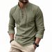 2026 Cross-Border European American Spring And Autumn Men's Casual Tie-Collar Linen Long-Sleeve Polo Shirt T-Shirt_viptrois.com