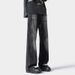 American-style Washed Cool Men's Jeans, Trendy Brand, Loose Fit, Lightning Pattern, Straight-leg Pants, High Street_viptrois.com