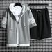 Men's Clothing Summer New Men's Cardigan Sweater Suit Youth Hooded Casual Korean Sportswear Two Piece Suit_viptrois.com