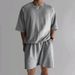 Men's Clothing Summer Fashion Casual Sports Suit Short Sleeved Shorts Comfortable Quick Drying Solid Color Embroidery Suit Two Pieces_viptrois.com