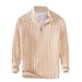Men's Chunky Knit Sweater – Half-Zip Cable Pullover | 100% Cotton Winter Thermal For Casual & Smart Looks (Gray/Navy/Black, M-3XL)_viptrois.com