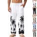 Men's Clothing Men's Loose Straight Leg Linen Trousers Style All Seasons Hawaiian Beach Vacation Casual Printed_viptrois.com