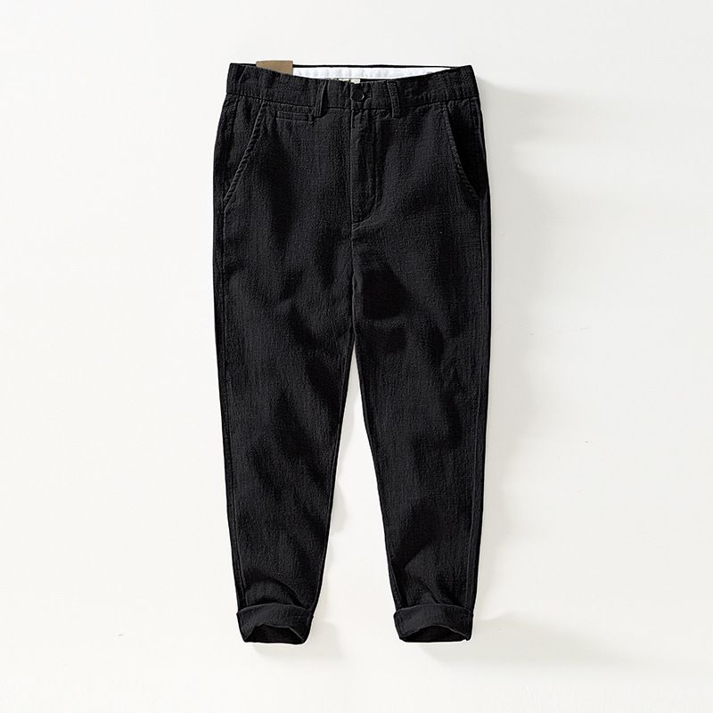 Men's Clothing Ramie Refreshing Breathable Casual Pants Straight Pants Elastic Waist Beach Cotton And Linen Trousers Men_viptrois.com