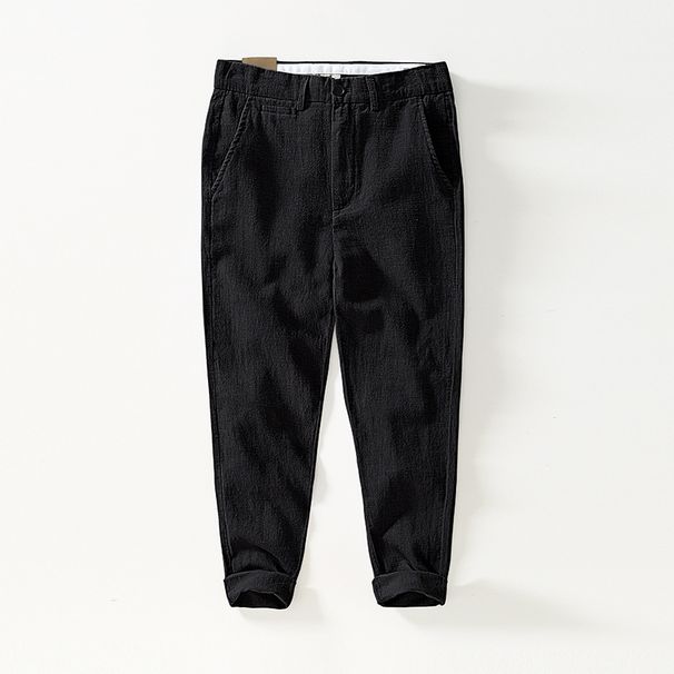 Men's Clothing Ramie Refreshing Breathable Casual Pants Straight Pants Elastic Waist Beach Cotton And Linen Trousers Men_viptrois.com