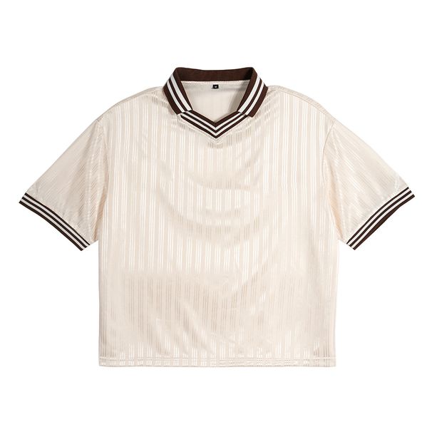 Men's Summer Polo Shirt - Breathable V-Neck Short Sleeve T-Shirt With Color Blocking Design, Lightweight & Comfortable For Casual Wear_viptrois.com