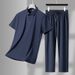 Men's Clothing Middle Aged And Young Lapel Seamless Cool Breathable Short Sleeved T Shirt Trousers Casual Suit_viptrois.com