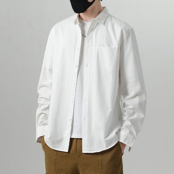 Nordmann Early Autumn New Solid Color Simple Men's Slim Fit Long Sleeve Casual Top Versatile Shirt For Outerwear_viptrois.com