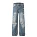 Men's Clothing Retro Style High End Washed Blue Street Fashion Hole Design Men's Loose Flared Jeans_viptrois.com