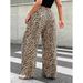 Retro Trendy Casual Pants Women Summer Loose Fit Wide Leg Straight Trousers With Drooping Effect, Leopard Print Black/Brown_viptrois.com