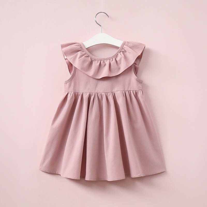 2024 summer girls' Korean version simple and trendy lotus leaf edge tied butterfly bow dress_viptrois.com