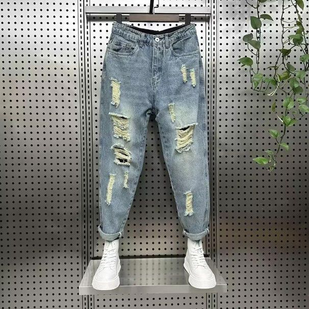 Trendy Men's Summer New 2024 Personalized Letter Jeans Hip Hop Ins Trend High Street Fashion Cool Handsome Long Pants_viptrois.com