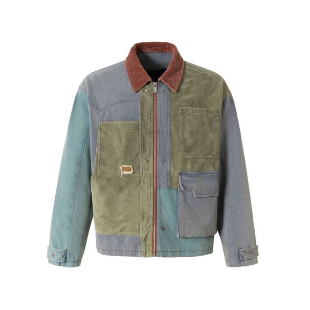 2025 National Trend Brand American Retro Corduroy Multi-Pocket Patchwork Color-Block Jacket Unisex Workwear Coat_viptrois.com