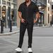 Men's Summer New Solid Color Button Pocket Shirt Short Sleeve Pants Two Piece Set_viptrois.com