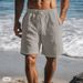 Men's Clothing New Cotton And Linen Shorts Drawstring Elastic Waist Straight Leg Solid Color Breathable Daily Beach Five Point Casual Shorts_viptrois.com