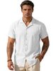 Men's Linen-Blend Short Sleeve Shirt, Casual Lapel Collar Solid Color Breathable Top For Summer, Lightweight Wrinkle-Resistant Relaxed Fit Shirt_viptrois.com