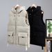Men's Clothing Men's Sleeveless Fleece Vest - Warm Quilted Cotton Padded Vest For Autumn & Winter, Casual Layering Piece (Beige, Black)_viptrois.com