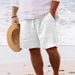 Men's Summer Solid Color Drawstring Beach Casual Shorts Loose Fit Cotton Linen Blend_viptrois.com