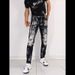 Men's Clothing Ripped Black And White Patch Trend Elastic Slim Fit Pants High End Casual Men's Pants_viptrois.com
