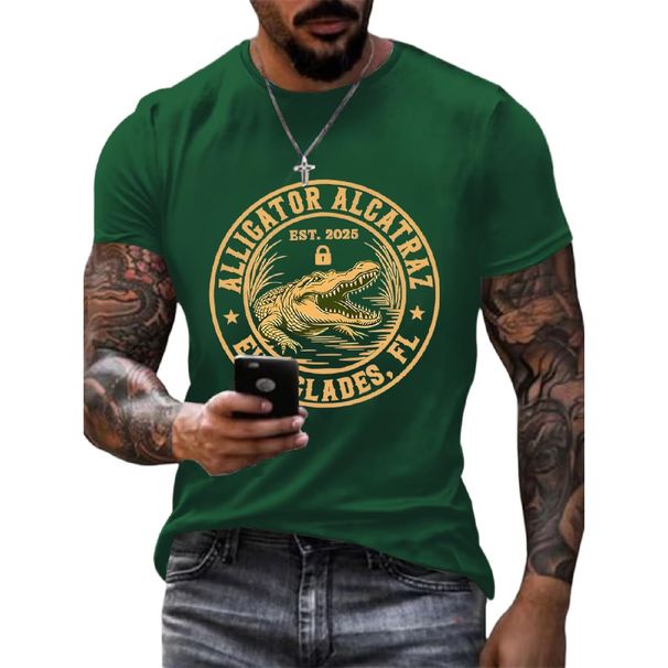 Men's Alligator Print T-Shirt – Breathable Polyester Crew Neck Tee (S-5XL, 180GSM, Summer Casual, 20+ Colors)_viptrois.com