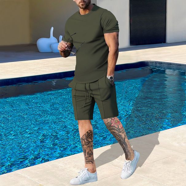 European And American Cross-border Men's Clothing Men's 2025 Summer Two-piece Set Short-sleeved T-shirt Casual Fashion Men's Shorts Multi-color Set_viptrois.com