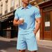 Men's Summer Casual Suit Set – Striped Short Sleeve & Solid Pants (S-XXXL, Navy/Black/Khaki)_viptrois.com