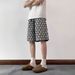 Men's Trendy Houndstooth Floral Print Five Point Shorts Summer Thin Casual Loose Fitting Versatile Shorts_viptrois.com