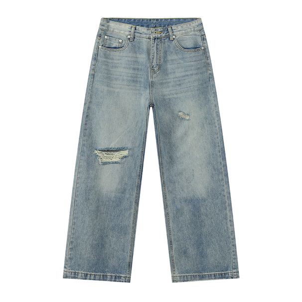 Men's Clothing Distressed High Street Ripped White Loose Wide Leg Vibe Jeans_viptrois.com