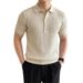 Men's Wheat Ear Pattern Knitted Polo Shirt Breathable Cool Business Casual Short Sleeve T-Shirt Straight Shoulder Summer Old Fashion_viptrois.com