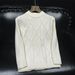 Men's Chunky Cable Knit Sweater - Oversized Winter Pullover With Round Neck, Long Sleeve, Trendy Textured Design (White/Black/Khaki, Sizes M-3XL)_viptrois.com