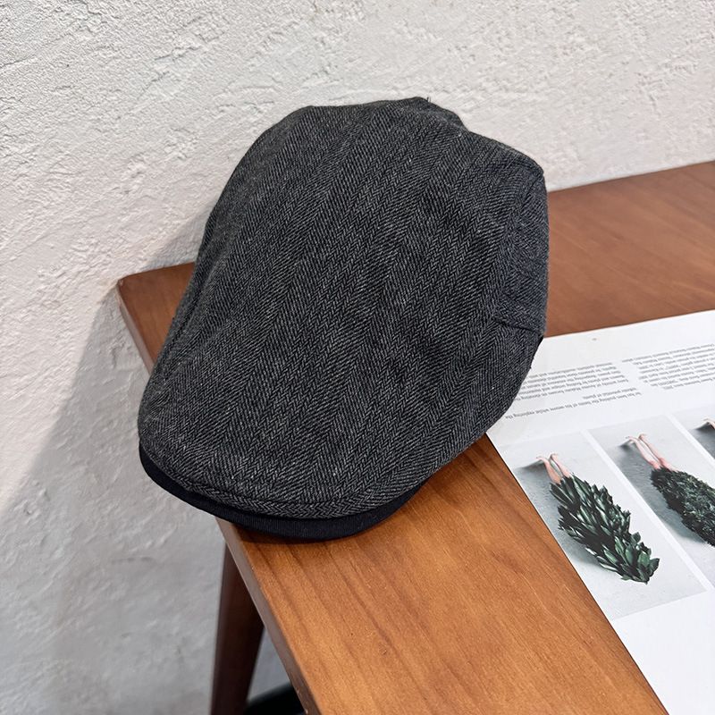 Fashion Striped Hat Men Woolen Beret Autumn Winter Warm Casual Forward Duckbill Cap Trendy_viptrois.com