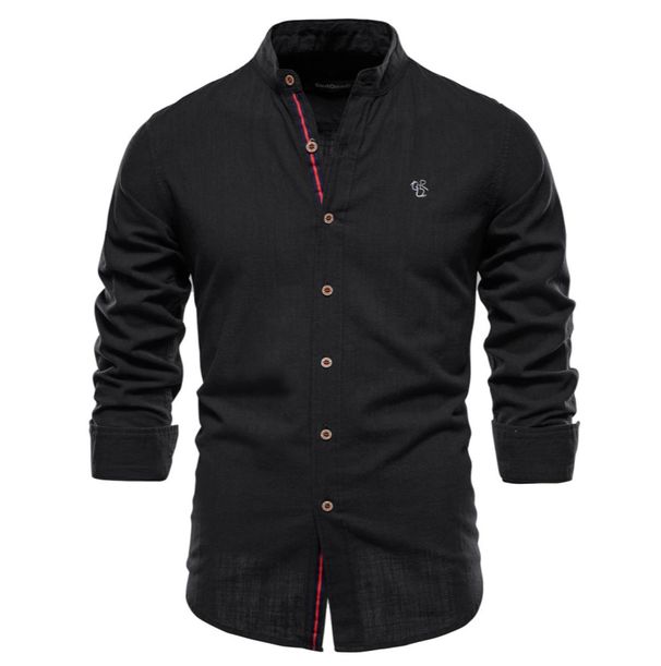 Spring Summer Slim Shirts Men's Cotton Linen Casual Japanese Men's Fashion Business Solid Color Long Sleeve Shirts Male (US Size)_viptrois.com
