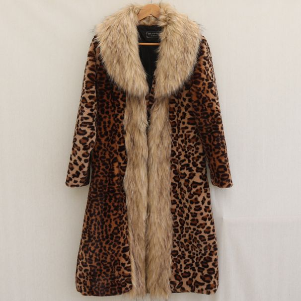 Men's Clothing Women's Leopard Print Winter Thickened Warm Mink Fur Coat Long Fur Coat Raccoon Fur Large Fur Collar Windbreaker_viptrois.com