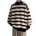 New versatile and simple striped semi high neck sweater for men in autumn and winter, thick inner knit sweater_viptrois.com