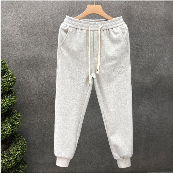 Men's Fleece-Lined Casual Pants Drawstring Waist Slim Fit Joggers Black Grey Winter Spring Comfortable Warm Letter Print_viptrois.com