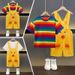 Mother & Kids Children's Performance Costume Suit Short Sleeved Summer Rainbow Color Cute Little Yellow Duck Animal Overalls Kindergarten_viptrois.com